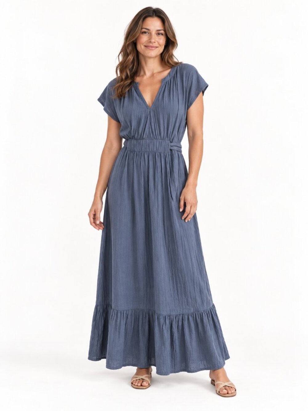 Shore Blue/Green Belted Maxi Dress Size M